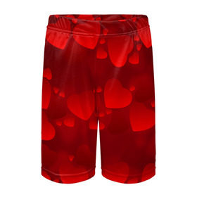 Детские спортивные шорты 3D с принтом Красные сердца в Санкт-Петербурге,  100% полиэстер
 | пояс оформлен широкой мягкой резинкой, ткань тянется
 | heart | red | любовь | орнамент | сердце | узор