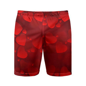 Мужские шорты 3D спортивные с принтом Красные сердца в Санкт-Петербурге,  |  | heart | red | любовь | орнамент | сердце | узор
