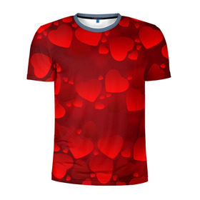 Мужская футболка 3D спортивная с принтом Красные сердца в Санкт-Петербурге, 100% полиэстер с улучшенными характеристиками | приталенный силуэт, круглая горловина, широкие плечи, сужается к линии бедра | heart | red | любовь | орнамент | сердце | узор