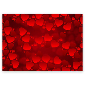 Поздравительная открытка с принтом Красные сердца в Санкт-Петербурге, 100% бумага | плотность бумаги 280 г/м2, матовая, на обратной стороне линовка и место для марки
 | heart | red | любовь | орнамент | сердце | узор