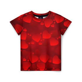 Детская футболка 3D с принтом Красные сердца в Санкт-Петербурге, 100% гипоаллергенный полиэфир | прямой крой, круглый вырез горловины, длина до линии бедер, чуть спущенное плечо, ткань немного тянется | heart | red | любовь | орнамент | сердце | узор