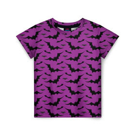 Детская футболка 3D с принтом Стая летучих мышей в Санкт-Петербурге, 100% гипоаллергенный полиэфир | прямой крой, круглый вырез горловины, длина до линии бедер, чуть спущенное плечо, ткань немного тянется | bat | классно | круто | летучая | мышь | стильно | текстура | фиолетовый | фон | черный