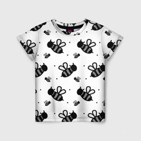 Детская футболка 3D с принтом Рой пчёл в Санкт-Петербурге, 100% гипоаллергенный полиэфир | прямой крой, круглый вырез горловины, длина до линии бедер, чуть спущенное плечо, ткань немного тянется | Тематика изображения на принте: белый | бзз | жало | круто | много | пчела | пчелы | рисунок | рой | стая | текстура | черный