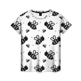 Женская футболка 3D с принтом Рой пчёл в Санкт-Петербурге, 100% полиэфир ( синтетическое хлопкоподобное полотно) | прямой крой, круглый вырез горловины, длина до линии бедер | белый | бзз | жало | круто | много | пчела | пчелы | рисунок | рой | стая | текстура | черный