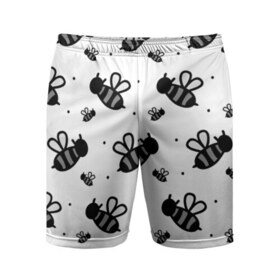 Мужские шорты 3D спортивные с принтом Рой пчёл в Санкт-Петербурге,  |  | белый | бзз | жало | круто | много | пчела | пчелы | рисунок | рой | стая | текстура | черный