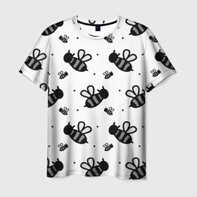 Мужская футболка 3D с принтом Рой пчёл в Санкт-Петербурге, 100% полиэфир | прямой крой, круглый вырез горловины, длина до линии бедер | белый | бзз | жало | круто | много | пчела | пчелы | рисунок | рой | стая | текстура | черный