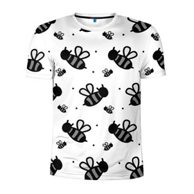Мужская футболка 3D спортивная с принтом Рой пчёл в Санкт-Петербурге, 100% полиэстер с улучшенными характеристиками | приталенный силуэт, круглая горловина, широкие плечи, сужается к линии бедра | Тематика изображения на принте: белый | бзз | жало | круто | много | пчела | пчелы | рисунок | рой | стая | текстура | черный