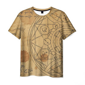 Мужская футболка 3D с принтом Дневник алхимика в Санкт-Петербурге, 100% полиэфир | прямой крой, круглый вырез горловины, длина до линии бедер | алхимик | алхимия | магия | формулы