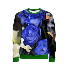 Детский свитшот 3D с принтом Синие розы в Санкт-Петербурге, 100% полиэстер | свободная посадка, прямой крой, мягкая тканевая резинка на рукавах и понизу свитшота | девушкам | розы | синие | цветы