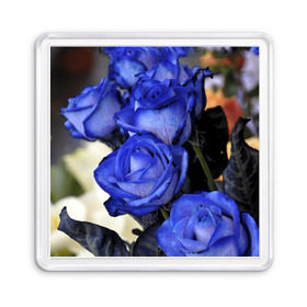 Магнит 55*55 с принтом Синие розы в Санкт-Петербурге, Пластик | Размер: 65*65 мм; Размер печати: 55*55 мм | девушкам | розы | синие | цветы