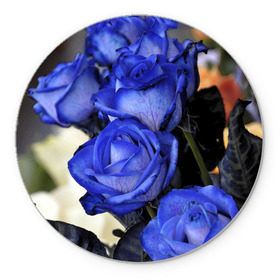 Коврик круглый с принтом Синие розы в Санкт-Петербурге, резина и полиэстер | круглая форма, изображение наносится на всю лицевую часть | девушкам | розы | синие | цветы