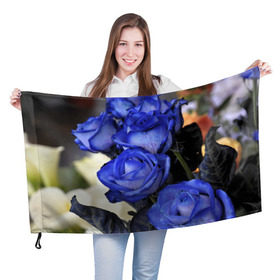 Флаг 3D с принтом Синие розы в Санкт-Петербурге, 100% полиэстер | плотность ткани — 95 г/м2, размер — 67 х 109 см. Принт наносится с одной стороны | девушкам | розы | синие | цветы