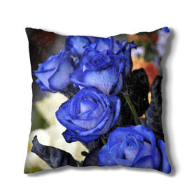 Подушка 3D с принтом Синие розы в Санкт-Петербурге, наволочка – 100% полиэстер, наполнитель – холлофайбер (легкий наполнитель, не вызывает аллергию). | состоит из подушки и наволочки. Наволочка на молнии, легко снимается для стирки | девушкам | розы | синие | цветы