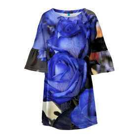 Детское платье 3D с принтом Синие розы в Санкт-Петербурге, 100% полиэстер | прямой силуэт, чуть расширенный к низу. Круглая горловина, на рукавах — воланы | девушкам | розы | синие | цветы