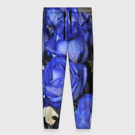 Женские брюки 3D с принтом Синие розы в Санкт-Петербурге, полиэстер 100% | прямой крой, два кармана без застежек по бокам, с мягкой трикотажной резинкой на поясе и по низу штанин. В поясе для дополнительного комфорта — широкие завязки | девушкам | розы | синие | цветы