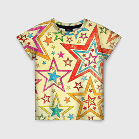Детская футболка 3D с принтом Звезда в Санкт-Петербурге, 100% гипоаллергенный полиэфир | прямой крой, круглый вырез горловины, длина до линии бедер, чуть спущенное плечо, ткань немного тянется | Тематика изображения на принте: звёзды | орнамент | прикольные картинки | узор | цвет