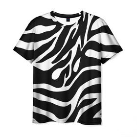 Мужская футболка 3D с принтом Зебра в Санкт-Петербурге, 100% полиэфир | прямой крой, круглый вырез горловины, длина до линии бедер | животные | зебра | полосы | текстуры | черно белый