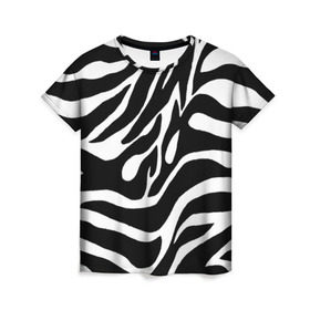 Женская футболка 3D с принтом Зебра в Санкт-Петербурге, 100% полиэфир ( синтетическое хлопкоподобное полотно) | прямой крой, круглый вырез горловины, длина до линии бедер | Тематика изображения на принте: животные | зебра | полосы | текстуры | черно белый