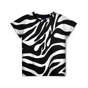 Детская футболка 3D с принтом Зебра в Санкт-Петербурге, 100% гипоаллергенный полиэфир | прямой крой, круглый вырез горловины, длина до линии бедер, чуть спущенное плечо, ткань немного тянется | животные | зебра | полосы | текстуры | черно белый