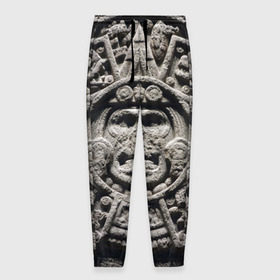 Мужские брюки 3D с принтом Календарь ацтеков в Санкт-Петербурге, 100% полиэстер | манжеты по низу, эластичный пояс регулируется шнурком, по бокам два кармана без застежек, внутренняя часть кармана из мелкой сетки | ацтеки | древняя цивилизация | индейцы | майя | южная америка