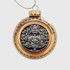 Стеклянный ёлочный шар с принтом Календарь ацтеков в Санкт-Петербурге, Стекло | Диаметр: 80 мм | ацтеки | древняя цивилизация | индейцы | майя | южная америка