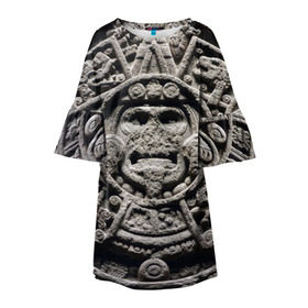 Детское платье 3D с принтом Календарь ацтеков в Санкт-Петербурге, 100% полиэстер | прямой силуэт, чуть расширенный к низу. Круглая горловина, на рукавах — воланы | ацтеки | древняя цивилизация | индейцы | майя | южная америка