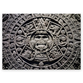 Поздравительная открытка с принтом Календарь ацтеков в Санкт-Петербурге, 100% бумага | плотность бумаги 280 г/м2, матовая, на обратной стороне линовка и место для марки
 | ацтеки | древняя цивилизация | индейцы | майя | южная америка