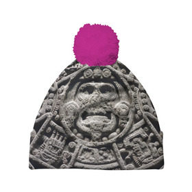 Шапка 3D c помпоном с принтом Календарь ацтеков в Санкт-Петербурге, 100% полиэстер | универсальный размер, печать по всей поверхности изделия | ацтеки | древняя цивилизация | индейцы | майя | южная америка