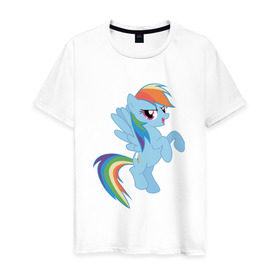 Мужская футболка хлопок с принтом rainbow dash в Санкт-Петербурге, 100% хлопок | прямой крой, круглый вырез горловины, длина до линии бедер, слегка спущенное плечо. | Тематика изображения на принте: cute | my little pony | pony | rainbow dash