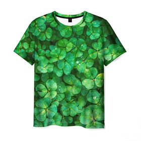 Мужская футболка 3D с принтом клевер в Санкт-Петербурге, 100% полиэфир | прямой крой, круглый вырез горловины, длина до линии бедер | зелень | ирландия | клевер | лето | листья | солнце | цветы
