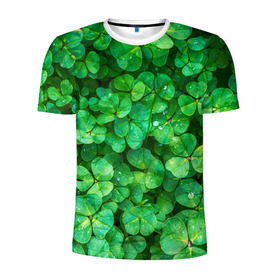 Мужская футболка 3D спортивная с принтом клевер в Санкт-Петербурге, 100% полиэстер с улучшенными характеристиками | приталенный силуэт, круглая горловина, широкие плечи, сужается к линии бедра | Тематика изображения на принте: зелень | ирландия | клевер | лето | листья | солнце | цветы