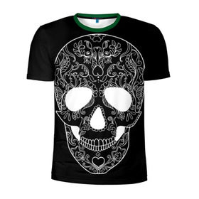 Мужская футболка 3D спортивная с принтом Мексиканский череп в Санкт-Петербурге, 100% полиэстер с улучшенными характеристиками | приталенный силуэт, круглая горловина, широкие плечи, сужается к линии бедра | день мертвых | мексика | традция | узоры | цветы | черный