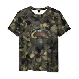 Мужская футболка 3D с принтом Грибной охотник в Санкт-Петербурге, 100% полиэфир | прямой крой, круглый вырез горловины, длина до линии бедер | hunter | грибы | камуфляж | лес | охота