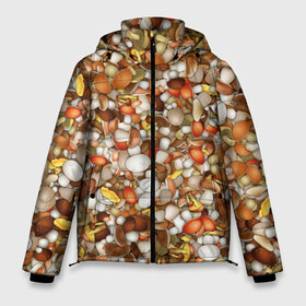 Мужская зимняя куртка 3D с принтом Грибы Много грибов в Санкт-Петербурге, верх — 100% полиэстер; подкладка — 100% полиэстер; утеплитель — 100% полиэстер | длина ниже бедра, свободный силуэт Оверсайз. Есть воротник-стойка, отстегивающийся капюшон и ветрозащитная планка. 

Боковые карманы с листочкой на кнопках и внутренний карман на молнии. | лес | охота
