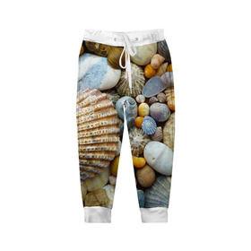 Детские брюки 3D с принтом Морские ракушки и камни в Санкт-Петербурге, 100% полиэстер | манжеты по низу, эластичный пояс регулируется шнурком, по бокам два кармана без застежек, внутренняя часть кармана из мелкой сетки | Тематика изображения на принте: камни | море | морские камни | ракушки