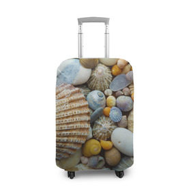 Чехол для чемодана 3D с принтом Морские ракушки и камни в Санкт-Петербурге, 86% полиэфир, 14% спандекс | двустороннее нанесение принта, прорези для ручек и колес | Тематика изображения на принте: камни | море | морские камни | ракушки