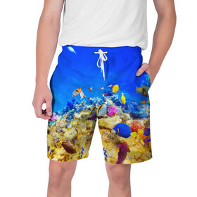 Мужские шорты 3D с принтом Подводный мир в Санкт-Петербурге,  полиэстер 100% | прямой крой, два кармана без застежек по бокам. Мягкая трикотажная резинка на поясе, внутри которой широкие завязки. Длина чуть выше колен | 