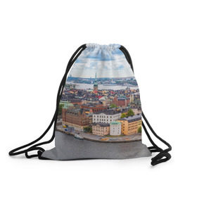 Рюкзак-мешок 3D с принтом Швеция в Санкт-Петербурге, 100% полиэстер | плотность ткани — 200 г/м2, размер — 35 х 45 см; лямки — толстые шнурки, застежка на шнуровке, без карманов и подкладки | europe | stockholm | sweden | европа | ес | каникулы | отпуск | стокгольм | туризм | швеция