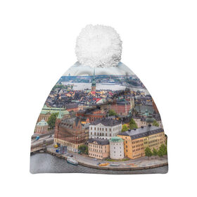 Шапка 3D c помпоном с принтом Швеция в Санкт-Петербурге, 100% полиэстер | универсальный размер, печать по всей поверхности изделия | europe | stockholm | sweden | европа | ес | каникулы | отпуск | стокгольм | туризм | швеция