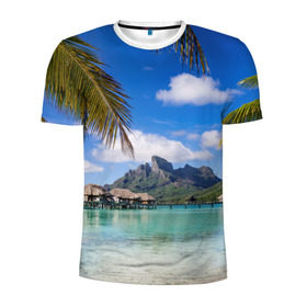 Мужская футболка 3D спортивная с принтом Бора-Бора в Санкт-Петербурге, 100% полиэстер с улучшенными характеристиками | приталенный силуэт, круглая горловина, широкие плечи, сужается к линии бедра | архипелаг | блаженство | бора бора | бунгало | жемчужина тихого океана | загар | каникулы | море | океан | остров | отдых | отпуск | пальмы | песок | пляж | рай | сказка | солнце | таити | туризм