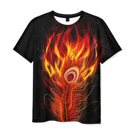 Мужская футболка 3D с принтом Феникс в Санкт-Петербурге, 100% полиэфир | прямой крой, круглый вырез горловины, длина до линии бедер | phoenix | арт | дым | краска | лучи | огонь | пламя | прикольные | птица. фентези | свет | феникс