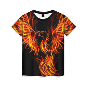 Женская футболка 3D с принтом Феникс в Санкт-Петербурге, 100% полиэфир ( синтетическое хлопкоподобное полотно) | прямой крой, круглый вырез горловины, длина до линии бедер | огонь | пламя | птица