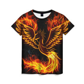 Женская футболка 3D с принтом Феникс в Санкт-Петербурге, 100% полиэфир ( синтетическое хлопкоподобное полотно) | прямой крой, круглый вырез горловины, длина до линии бедер | Тематика изображения на принте: огонь | пламя | птица