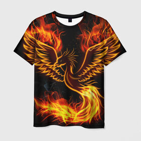 Мужская футболка 3D с принтом Феникс в Санкт-Петербурге, 100% полиэфир | прямой крой, круглый вырез горловины, длина до линии бедер | Тематика изображения на принте: огонь | пламя | птица