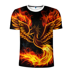 Мужская футболка 3D спортивная с принтом Феникс в Санкт-Петербурге, 100% полиэстер с улучшенными характеристиками | приталенный силуэт, круглая горловина, широкие плечи, сужается к линии бедра | Тематика изображения на принте: огонь | пламя | птица