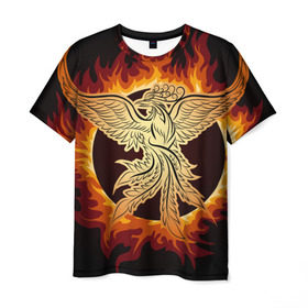 Мужская футболка 3D с принтом Феникс в Санкт-Петербурге, 100% полиэфир | прямой крой, круглый вырез горловины, длина до линии бедер | Тематика изображения на принте: огонь | пламя | птица