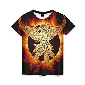 Женская футболка 3D с принтом Феникс в Санкт-Петербурге, 100% полиэфир ( синтетическое хлопкоподобное полотно) | прямой крой, круглый вырез горловины, длина до линии бедер | огонь | пламя | птица