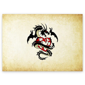 Поздравительная открытка с принтом Покоритель сердец в Санкт-Петербурге, 100% бумага | плотность бумаги 280 г/м2, матовая, на обратной стороне линовка и место для марки
 | dragon | дракон | дракоша | змей | когти | крылья | монстр | огонь | пламя | рога | тату | татуировка | трайбл | чешуя | чудовище | шипы