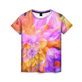 Женская футболка 3D с принтом Живописные цветы 4 в Санкт-Петербурге, 100% полиэфир ( синтетическое хлопкоподобное полотно) | прямой крой, круглый вырез горловины, длина до линии бедер | лепестки | прикольные картинки | цветочки | цветы
