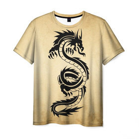 Мужская футболка 3D с принтом Убийственный змей в Санкт-Петербурге, 100% полиэфир | прямой крой, круглый вырез горловины, длина до линии бедер | dragon | дракон | дракоша | змей | когти | крылья | монстр | огонь | пламя | рога | тату | татуировка | трайбл | чешуя | чудовище | шипы